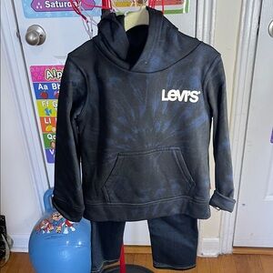 Levi's Kids Tie-Dye Black and Blue Hoodie with jeans